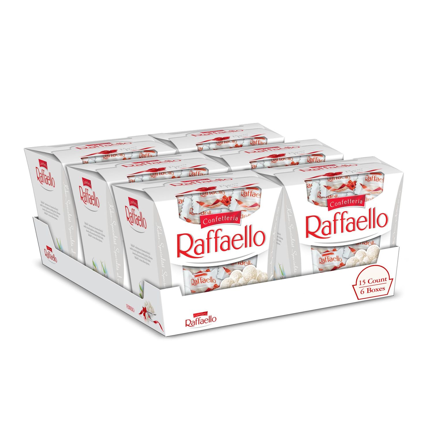 Raffaello, Bulk 6 Pack, 15 Count, Premium Gourmet White Almond, Cream and Coconut, Perfect for Holiday Gift Baskets, 5.3 oz Each