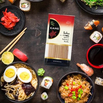 KA-ME Soba Japanese Buckwheat Noodles, Low Fat, Low Sodium, 8oz Pouches (2 Pack)