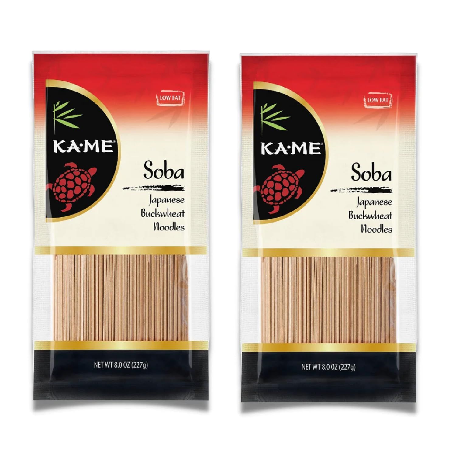 KA-ME Soba Japanese Buckwheat Noodles, Low Fat, Low Sodium, 8oz Pouches (2 Pack)
