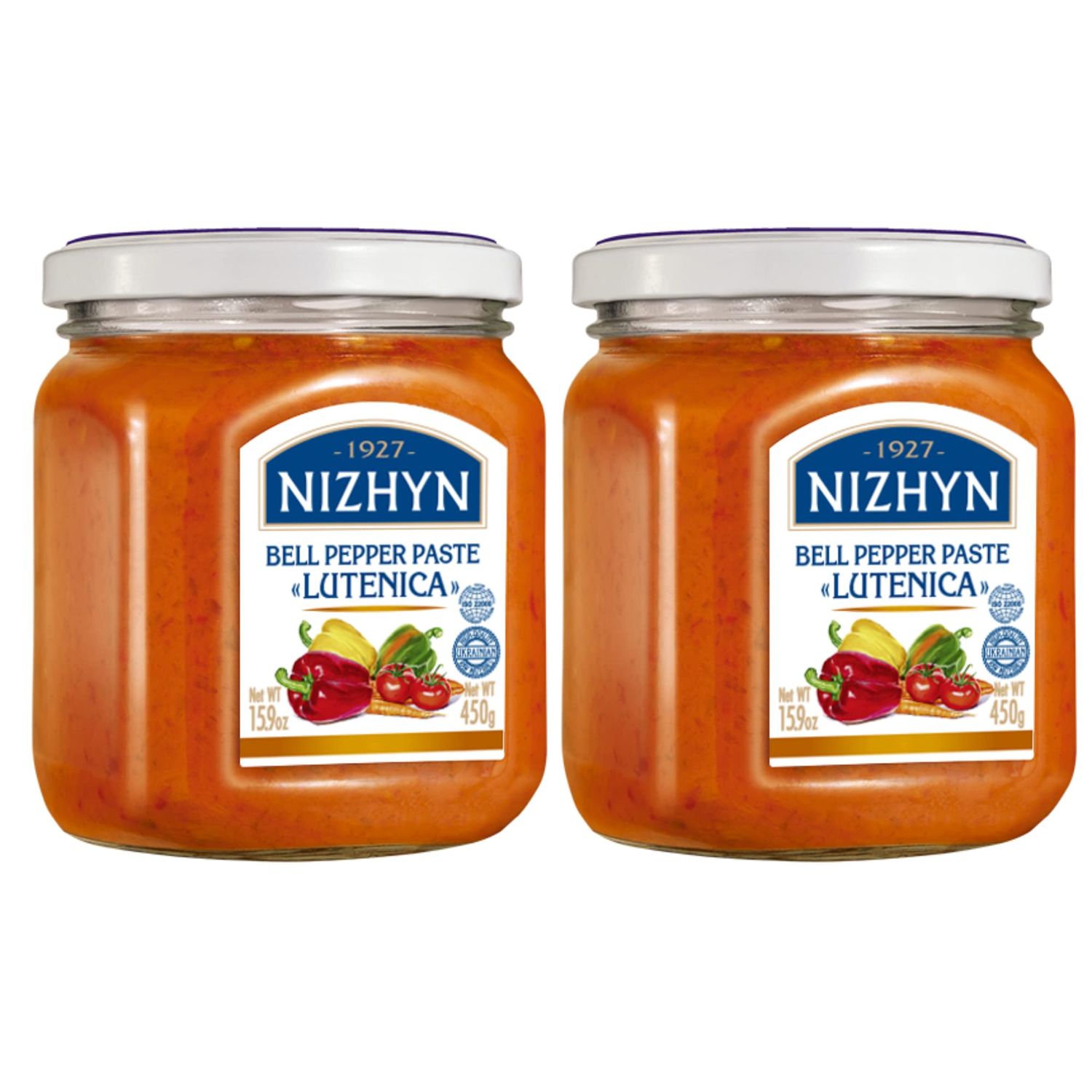 Nezhin Lutenica Bell Pepper Spread Paste with Carrots and Tomatoes, No Added Preservatives, 450 gram, Pack of 2