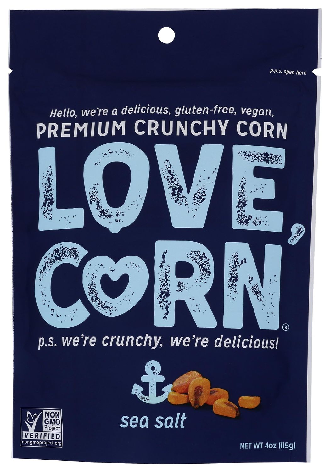 LOVE CORN Sea Salt 4oz x 1 bag - Delicious Crunchy Corn - Healthy Family Snacks - Gluten Free, Kosher, NON-GMO - Alternative for Chips, Nuts, Crackers &amp; Pretzels - Perfect for Charcuterie Boards