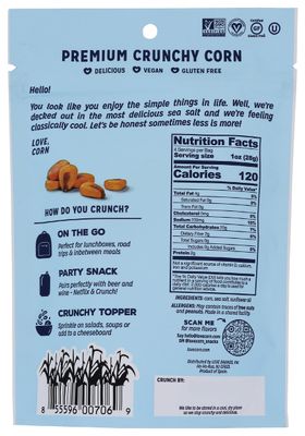 LOVE CORN Sea Salt 4oz x 1 bag - Delicious Crunchy Corn - Healthy Family Snacks - Gluten Free, Kosher, NON-GMO - Alternative for Chips, Nuts, Crackers &amp; Pretzels - Perfect for Charcuterie Boards