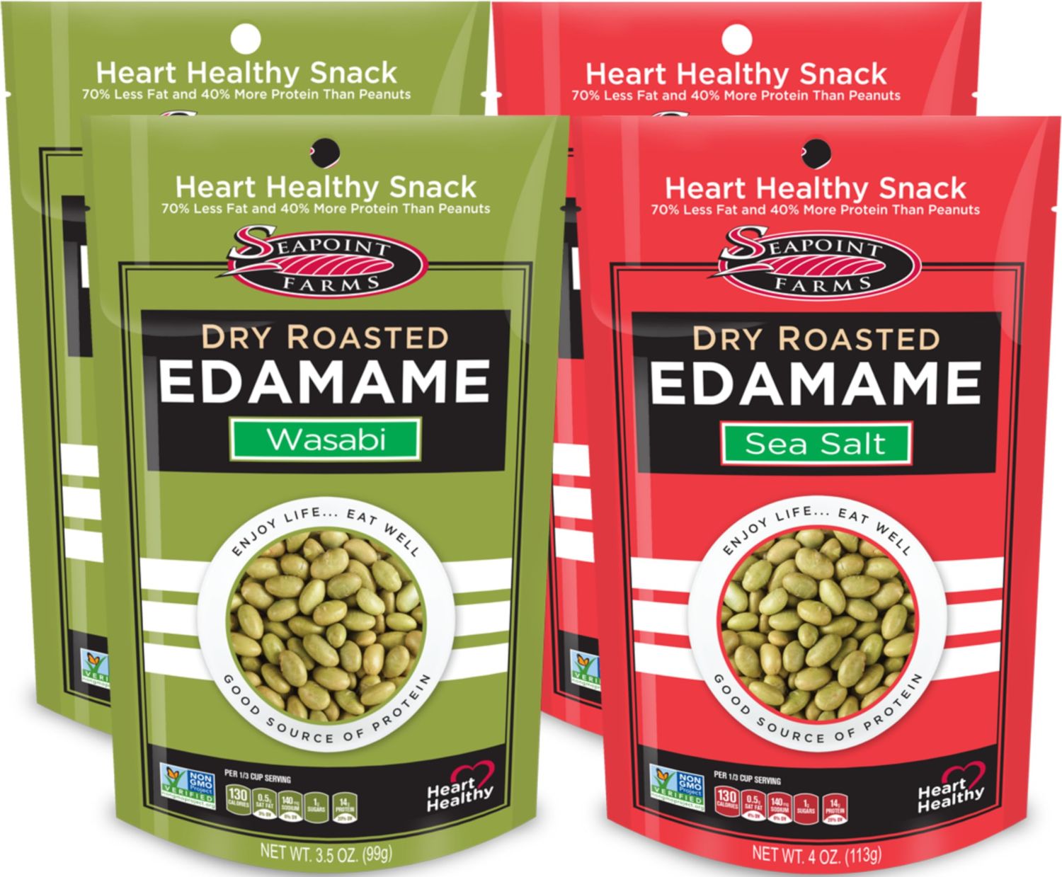 Dry Roasted Edamame Variety Pack, Wasabi &amp; Sea Salt, 4pk (2 each flavor)