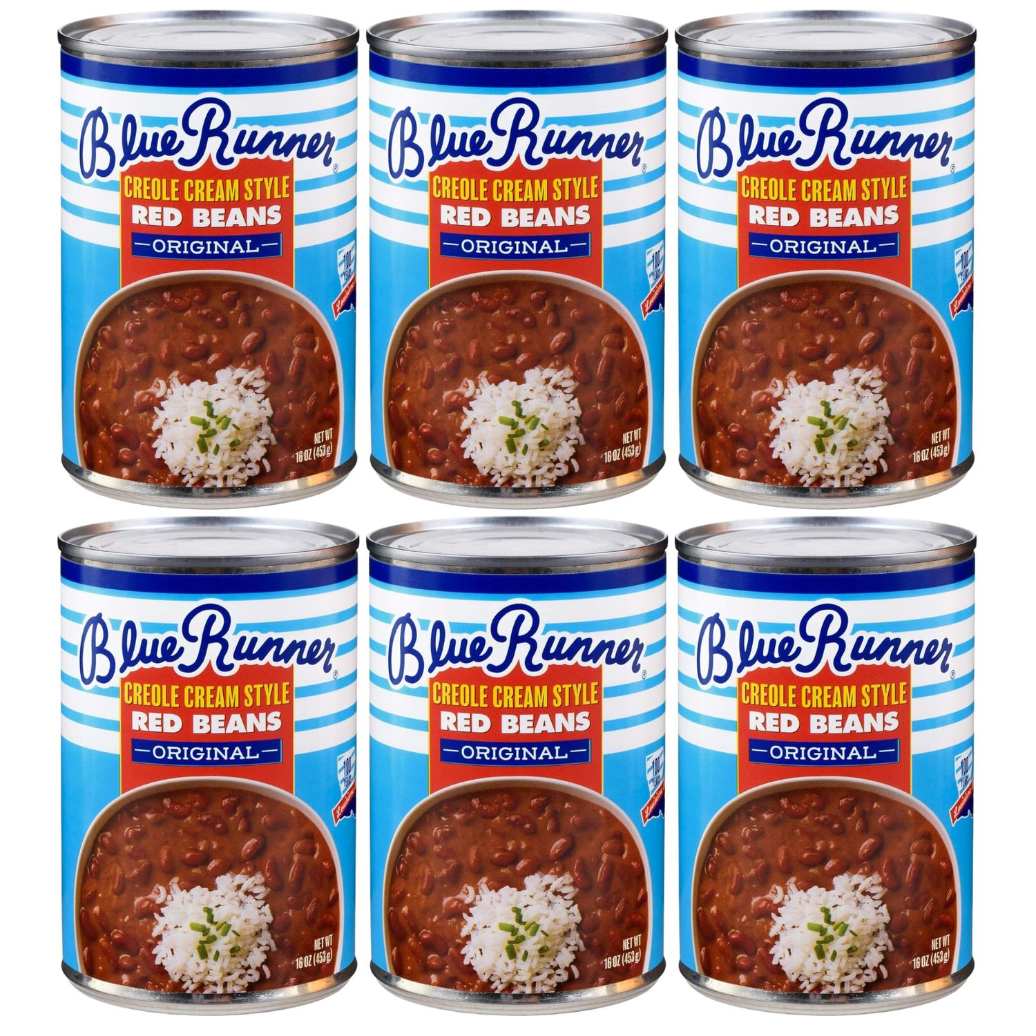 Blue Runner Creole Cream Style Red Beans 16 Oz (Pack Of 6) - New Orleans Best Authentic Red Beans - Slow Cooked to Perfection - A Southern Favorite - Easy Meal out of a Can