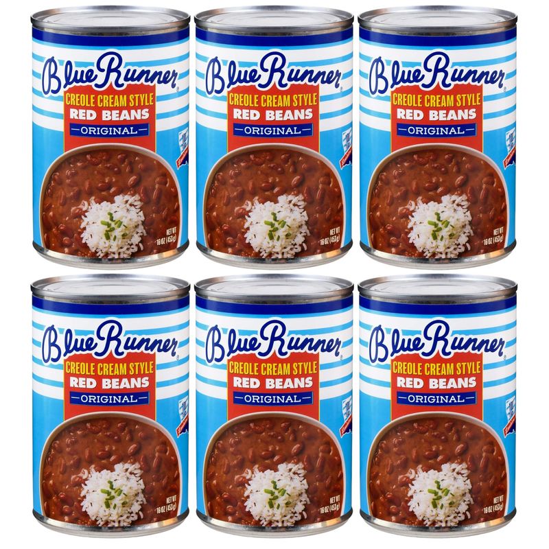 Blue Runner Creole Cream Style Red Beans 16 Oz (Pack Of 6) - New Orleans Best Authentic Red Beans - Slow Cooked to Perfection - A Southern Favorite - Easy Meal out of a Can