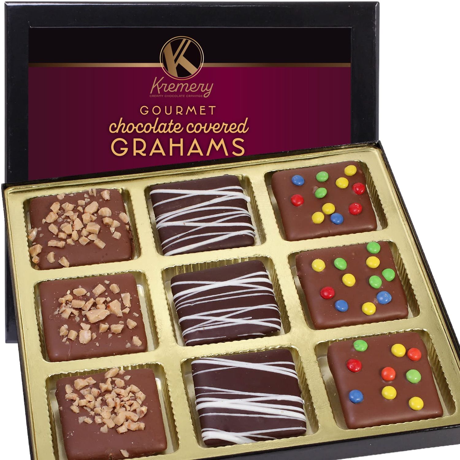KREMERY Creamy Chocolate Cravings - Valentines Chocolate Covered Graham Crackers Cookies Gift Basket (9 Count) Birthday Sweet Treats - Bakery &amp; Dessert Gifts Kosher Dairy Corporate