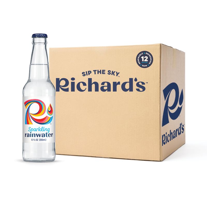 Richard&#39;s Rainwater Sparkling Water, Long Lasting Bubbles, Renewable Refreshing Carbonated Rain Water (12 fl oz Glass Water Bottles, 12-Pack in Ship-Safe Packaging)