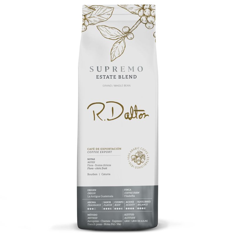 R. Dalton Coffee Supremo Estate Blend Whole Bean Coffee - Medium Roast - Flora And Citric Fruit Notes - All Brewing Methods - Premium Quality - From Antigua Guatemala - 100% Arabica - 12 oz