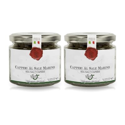 Frantoi Cutrera Gourmet Italian Capers in Sea Salt - Capers Non Pareil - Capers For Cooking and Garnishing - Mediterranean Caper Imported From Italy 5.3oz (150g) Pack of 2