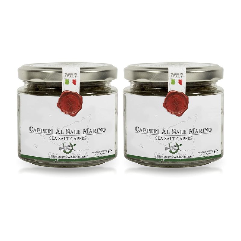 Frantoi Cutrera Gourmet Italian Capers in Sea Salt - Capers Non Pareil - Capers For Cooking and Garnishing - Mediterranean Caper Imported From Italy 5.3oz (150g) Pack of 2