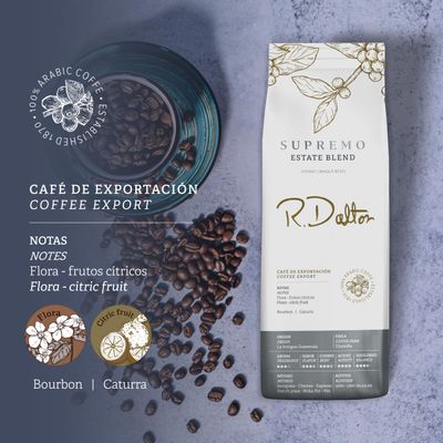 R. Dalton Coffee Supremo Estate Blend Whole Bean Coffee - Medium Roast - Flora And Citric Fruit Notes - All Brewing Methods - Premium Quality - From Antigua Guatemala - 100% Arabica - 12 oz