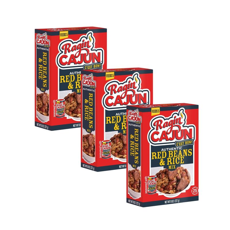 Ragin Cajun Red Beans and Rice 8oz (Pack of 3) - Easy, Authentic, and Delicious - No MSG Added - Seasoned for Authentic Flavor - Innovative and Delicious