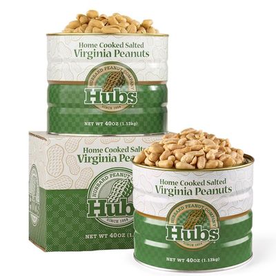 Hubs Peanuts Premium Salted Virginia Nuts - Irresistible Crunch &amp; Flavored Nuts - Non-GMO, Gluten Free - XXL Peanuts from Top 1% Crop - Reusable Tin - Perfect Snack for Any Occasion - 2 x 40oz Cans