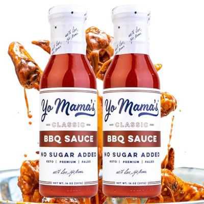 Yo Mama&#39;s Foods Keto Barbecue BBQ Sauce - (Pack of 2) - Vegan, No Sugar Added, Low Carb, Low Sodium, Gluten Free, Paleo, and Made with Whole Non-GMO Tomatoes!