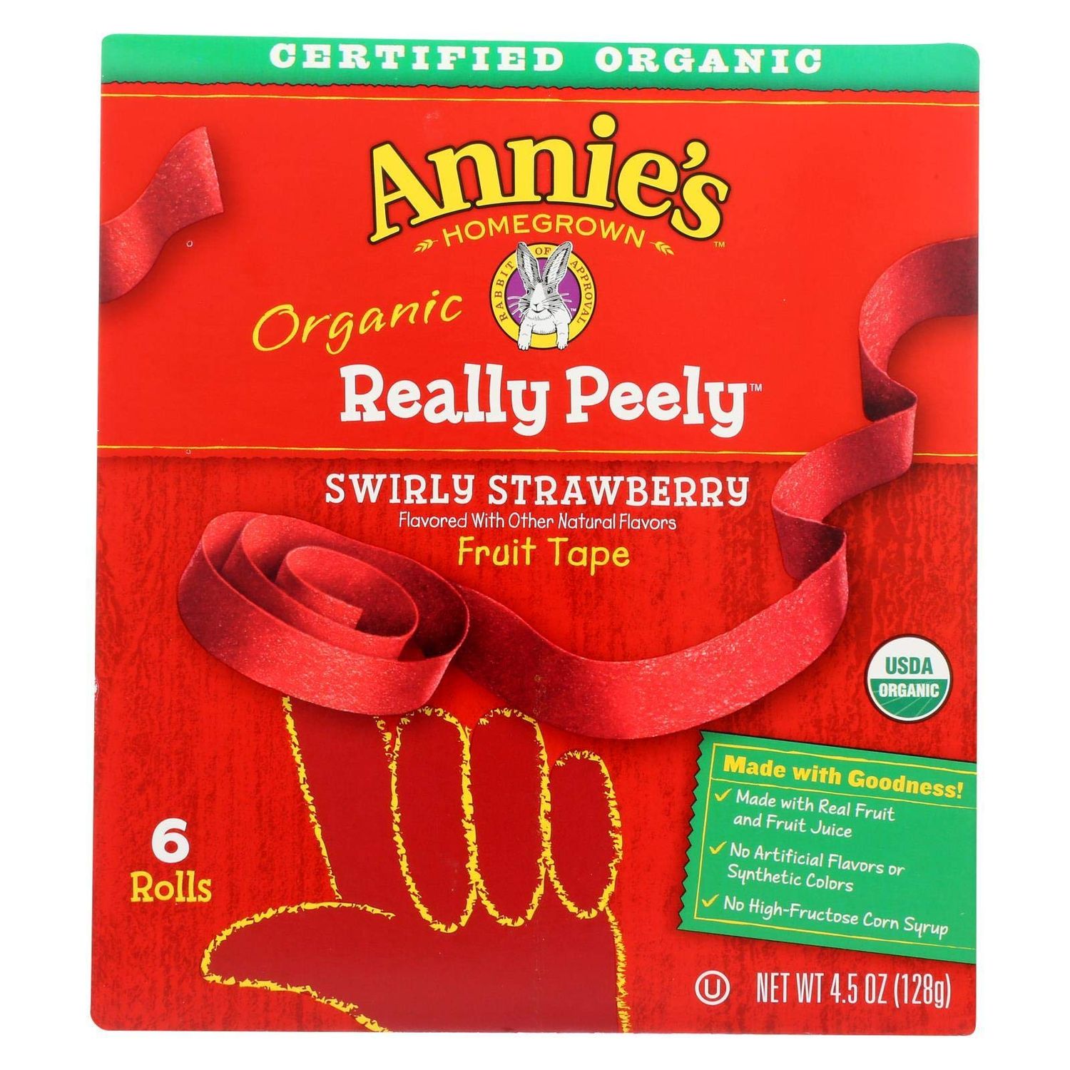 Annie&#39;s Organic Fruit Tape, Swirly Strawberry, Non-GMO and Organic Fruit Flavored Snacks, 6 Rolls, 4.5 oz (Pack of 8)
