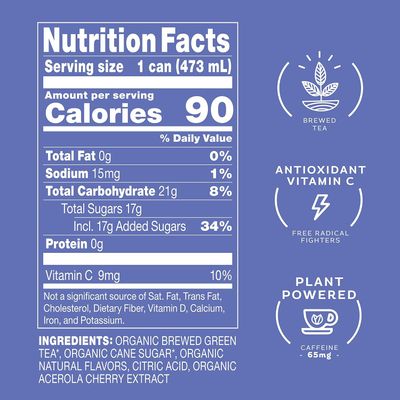 Steaz - Organic Green Tea - Blueberry Pomegranate (12 Pack) - Antioxidant Brew - 65mg Natural Caffeine, 90 Calories, Vitamin C - Cane Sugar Sweetened Iced Tea - Vegan - 12 Cans, 16 fl oz (473mL)