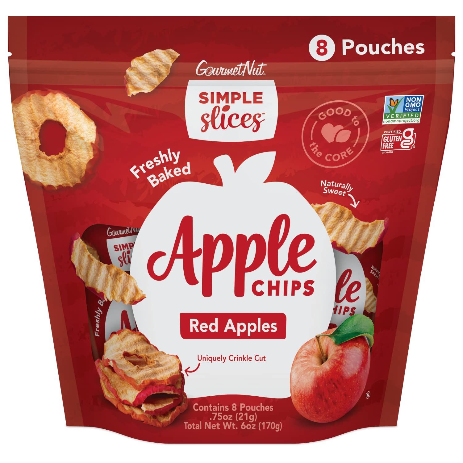 GourmetNut Simple Slices Baked Apple Chips (Red Apple, 0.75 Ounce (Pack of 8 Bag))