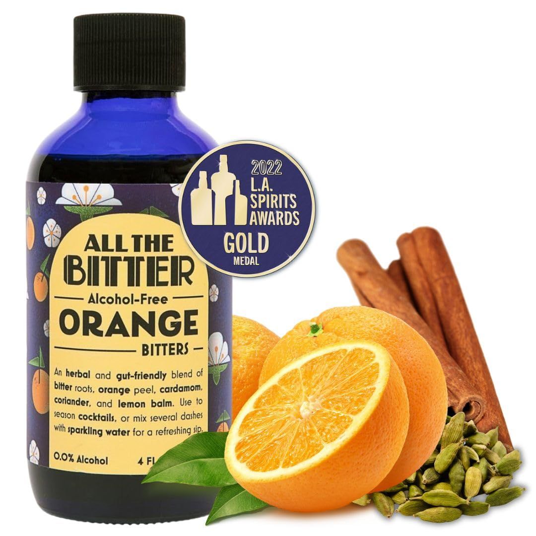 All The Bitter - Orange Bitters - 4 oz Bottle of Non Alcoholic Bitters - Zero Proof Bitters for Cocktails - Great in Old Fashioned, Negroni, Margarita, Spritz, or Non Alcoholic Wine - Cocktail Bitters