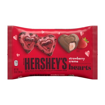 HERSHEY&#39;S Milk Chocolate Filled with Strawberry Flavored Crme Hearts Candy, Valentine&#39;s Day Candy, 10 Oz. Bag