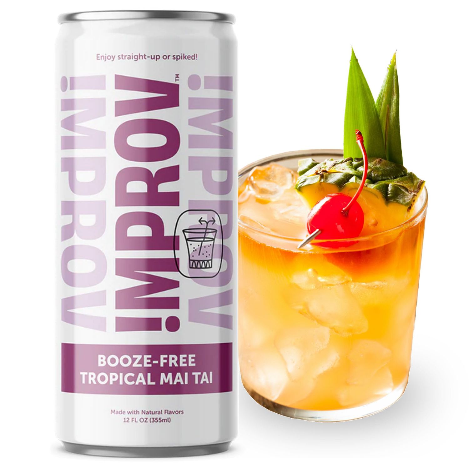 IMPROV Booze-Free Cocktails, Non-Alcoholic Beverage, Mocktail Drink Mixer, Vegan, Gluten Free, Zero Proof, 12oz Cans, 4-Pack, Tropical Mai Tai