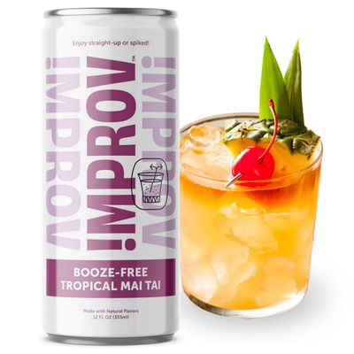 IMPROV Booze-Free Cocktails, Non-Alcoholic Beverage, Mocktail Drink Mixer, Vegan, Gluten Free, Zero Proof, 12oz Cans, 4-Pack, Tropical Mai Tai