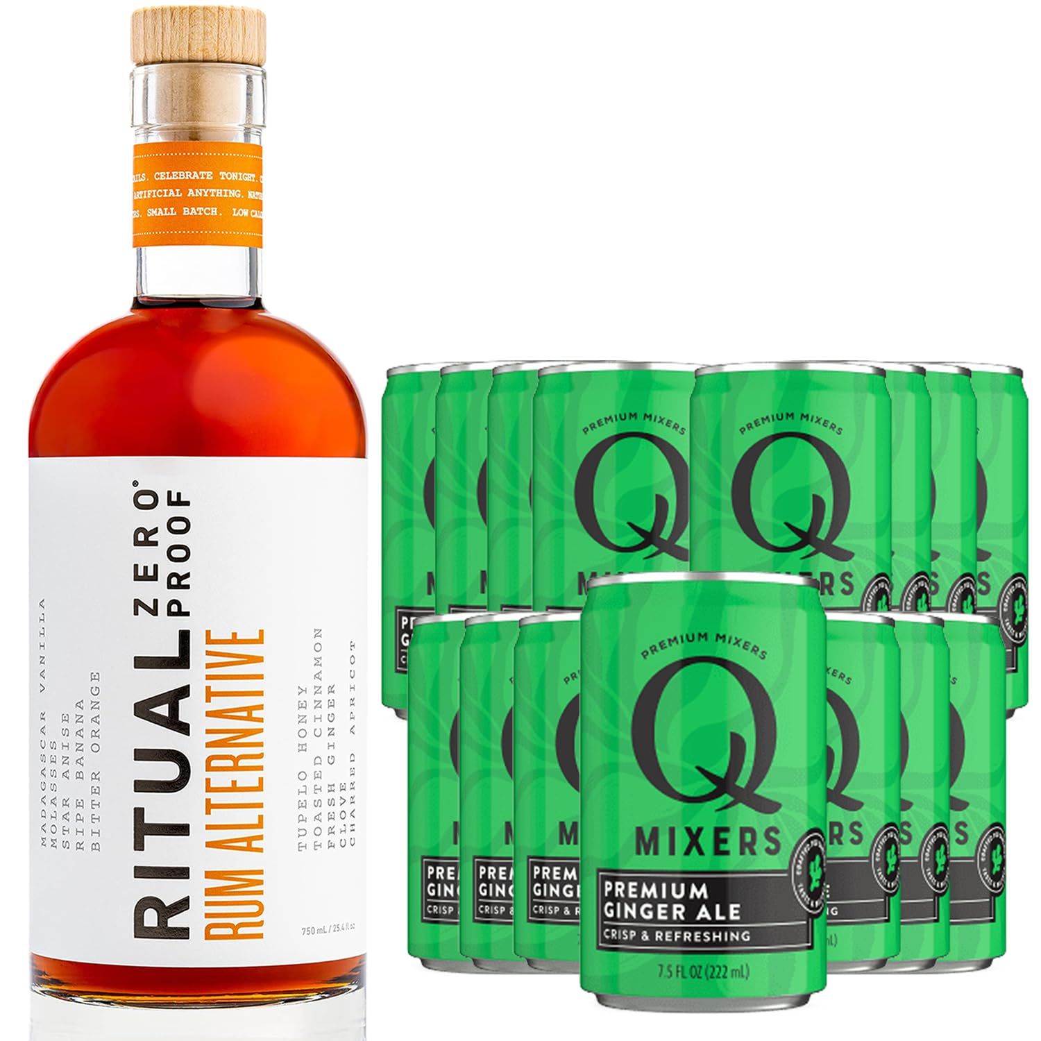 Ritual Zero Non-Alcoholic Rum Alternative with of Q Mixers Ginger Ale for your favorite Alcohol-Free Mixed Drink | 15 PACK