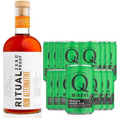 Ritual Zero Non-Alcoholic Rum Alternative with of Q Mixers Ginger Ale for your favorite Alcohol-Free Mixed Drink | 15 PACK