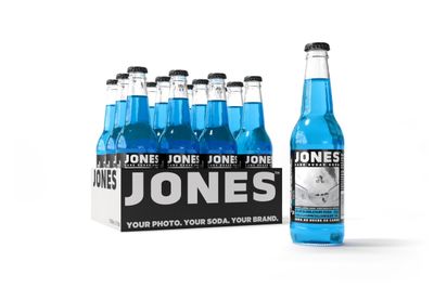 Jones Soda Co. Blue Bubblegum Soda Flavor | 100% Cane Sugar Soda | Craft Soda Pop | Soda Soft Drinks | 12 Oz Glass Bottle Soda (Pack of 12)