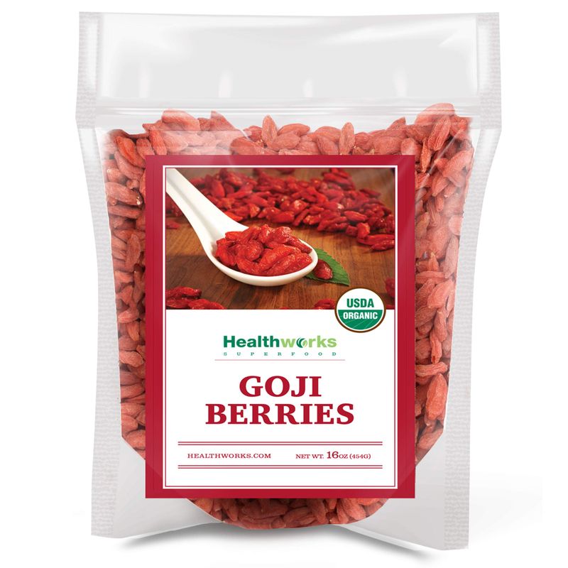 Healthworks Raw Goji Berries (16 Ounces / 1 Pound) | Certified Organic &amp; Sun-Dried | Keto, Vegan &amp; Non-GMO | Baking, Teas &amp; Smoothies | Antioxidant Superfood