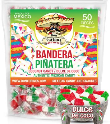 Mexican Coconut Candy 1 Pound Fiesta Pack - Authentic Dulce De Coco Banderitas Pinatera for a Sweet and Colorful Experience by Don Turinos