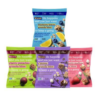 B&#39;CUZ Granola Bites Variety Pack - Gluten Free, Healthy, Dairy Free, Vegan Snacks - 8 Count