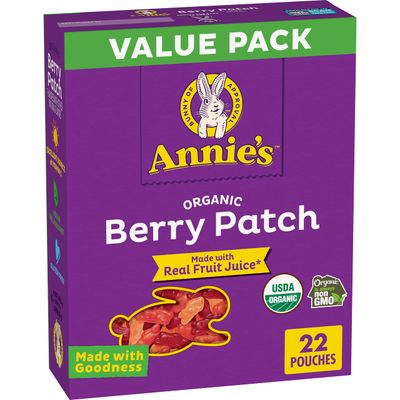 Annie&#39;s Organic Berry Patch Bunny Fruit Flavored Snacks, Gluten Free, Value Pack, Stocking Stuffer, 22 Pouches, 15.4 oz