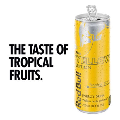 Red Bull Yellow Edition Energy Drink, Tropical, with 80mg Caffeine plus Taurine &amp; B Vitamins, 8.4 Fl Oz, 2 Packs of 12 Cans (Pack of 24)