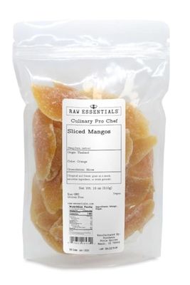 Raw Essentials Dried Sliced Mangos - Tropical and Sweet - Great as a Snack, Smoothie Ingredient, or Drink Garnish - 18 Ounce Resealable Bag