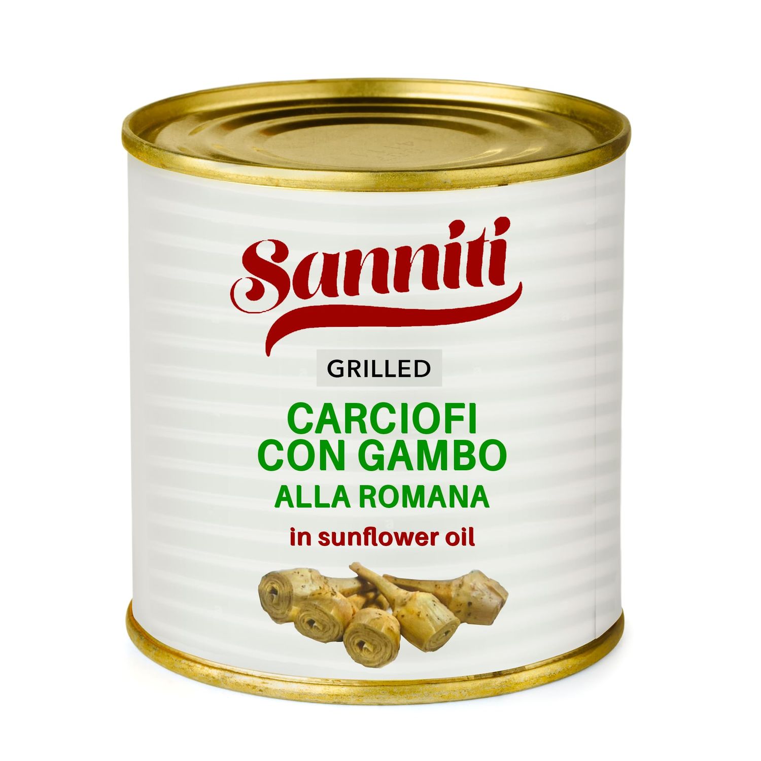 Sanniti Roman Artichoke with Stem in Sunflower Oil, 5.5 Lbs (2.5 kg) | Carciofi Con Gambo Alla Romana