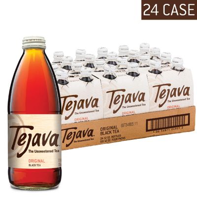 Tejava Original Unsweetened Black Iced Tea, 24 Pack, 12oz Glass Bottles, Non-GMO, Kosher, No Sugar or Sweeteners, No calories, No Preservatives, Brewed in Small Batches