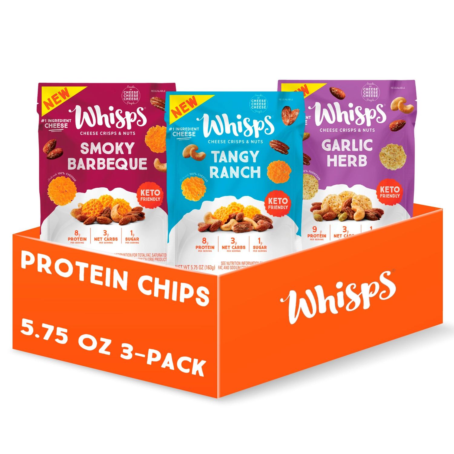 Whisps Cheese Crisps &amp; Nuts Snack Mix | Healthy Snacks | Protein Snacks, Gluten Free, High Protein, Low Carb Keto Food | Garlic Herb, Tangy Ranch, Barbeque (5.75 Oz, 3 Pack)