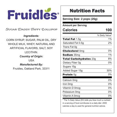 Fruidles Sugar Daddy Taffy Lollipop, Delicious Milk Caramel Pop, Gourmet Candy Sweets, Individually Wrapped (Half-Pound)