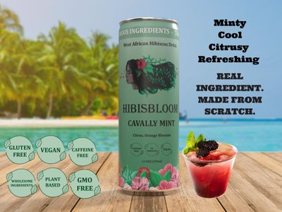Hibisbloom Cavally Mint, Organic Red Hibiscus, Spearmint, Lemon, Lime, Orange Blossom, 8-Pack x 12oz Cans - 25 Calories. Slow Brew from Scratch, 5000mg Hibiscus.