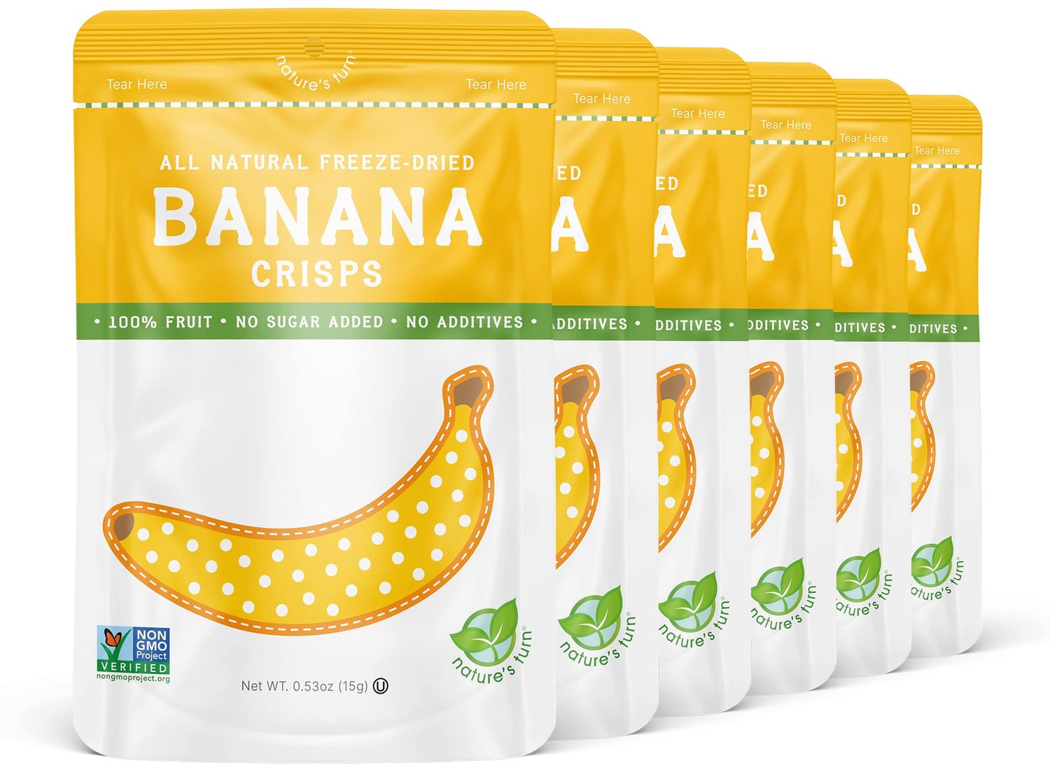 Nature&#39;s Turn Freeze-Dried Fruit Snacks, Banana Crisps, Pack of 6 (0.53 oz Each)