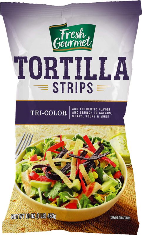 Fresh Gourmet Tri | Color Tortilla Strips | 1 Pound | Low Carb | Crunchy Snack and Salad Topper