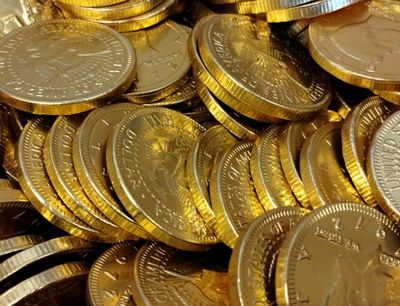 Milk Chocolate Coins - 50 count Individually Wrapped in Gold Foil Half Dollar Size Coins