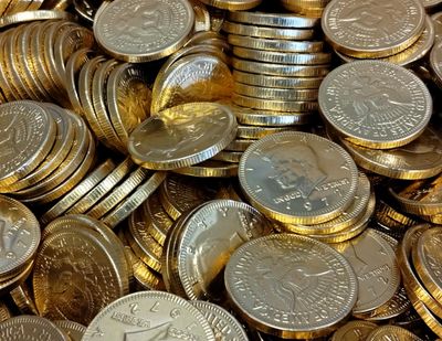 Milk Chocolate Coins - 50 count Individually Wrapped in Gold Foil Half Dollar Size Coins