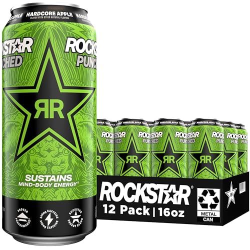 Rockstar Energy Drink Punched Hardcore Apple, 16oz Cans (12 Pack)