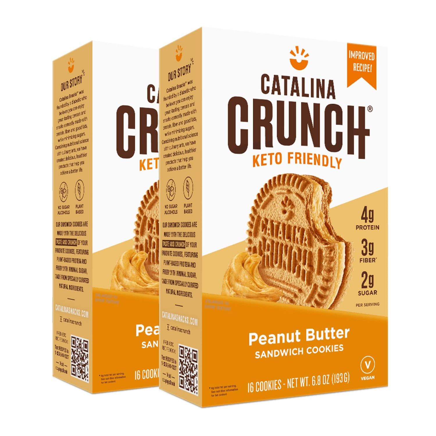Catalina Crunch Peanut Butter Sandwich Cookies, Healthy Snacks for Kids &amp; Adults, Vegan, Low Sugar 2g, Low Carb, High Protein 4g &amp; Fiber 3g, Keto Friendly, Plant Based, 6.8 oz (Pack of 2)