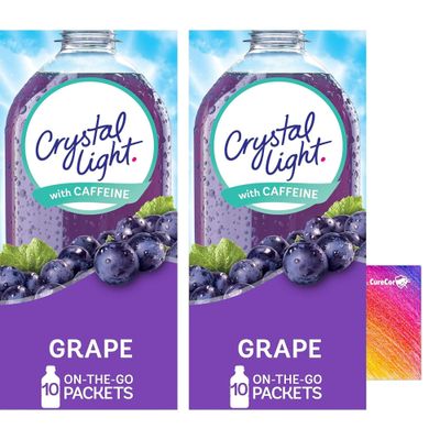 CURECOR Drink Mix Bundle - Includes Two (2) Pack of Crystal-Light On The Go Natural Lemonade 10pk/0.13oz Pouches Sugar-Free, Low-Calorie Refresht Anytime, Anywhere and One Collective Sticker! (Grape)