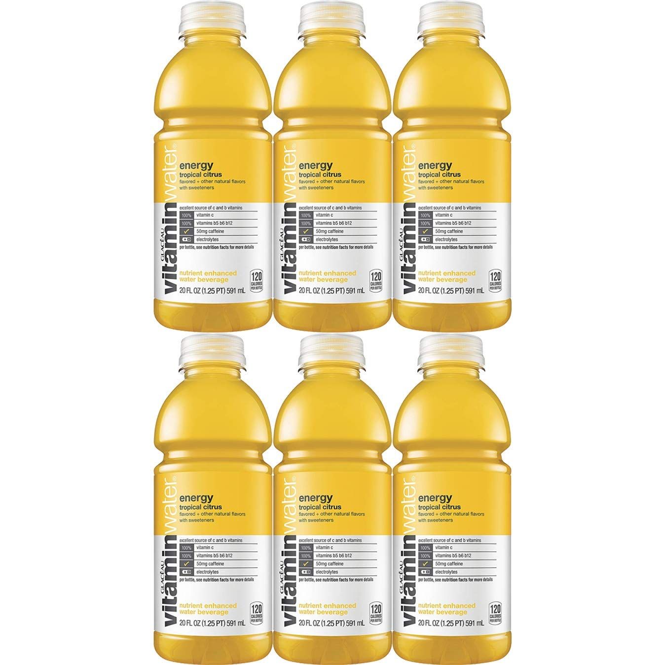 Vitamin Water Energy Tropical Citrus - Shine, 20 Oz Bottle (Pack of 6, Total of 120 Oz)