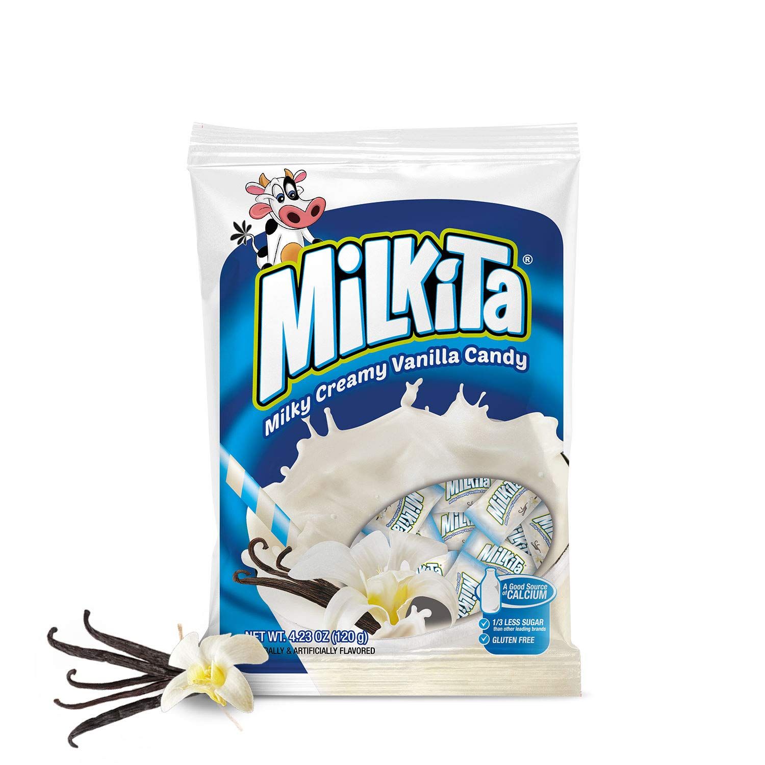 Milkita Creamy Shake Candy Bag, Gluten Free Chewy Candies with Calcium &amp; Real Milk, Zero Trans Fat, Low-Sugar, Vanilla Flavor, 25 Pcs