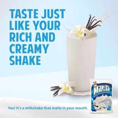 Milkita Creamy Shake Candy Bag, Gluten Free Chewy Candies with Calcium &amp; Real Milk, Zero Trans Fat, Low-Sugar, Vanilla Flavor, 25 Pcs