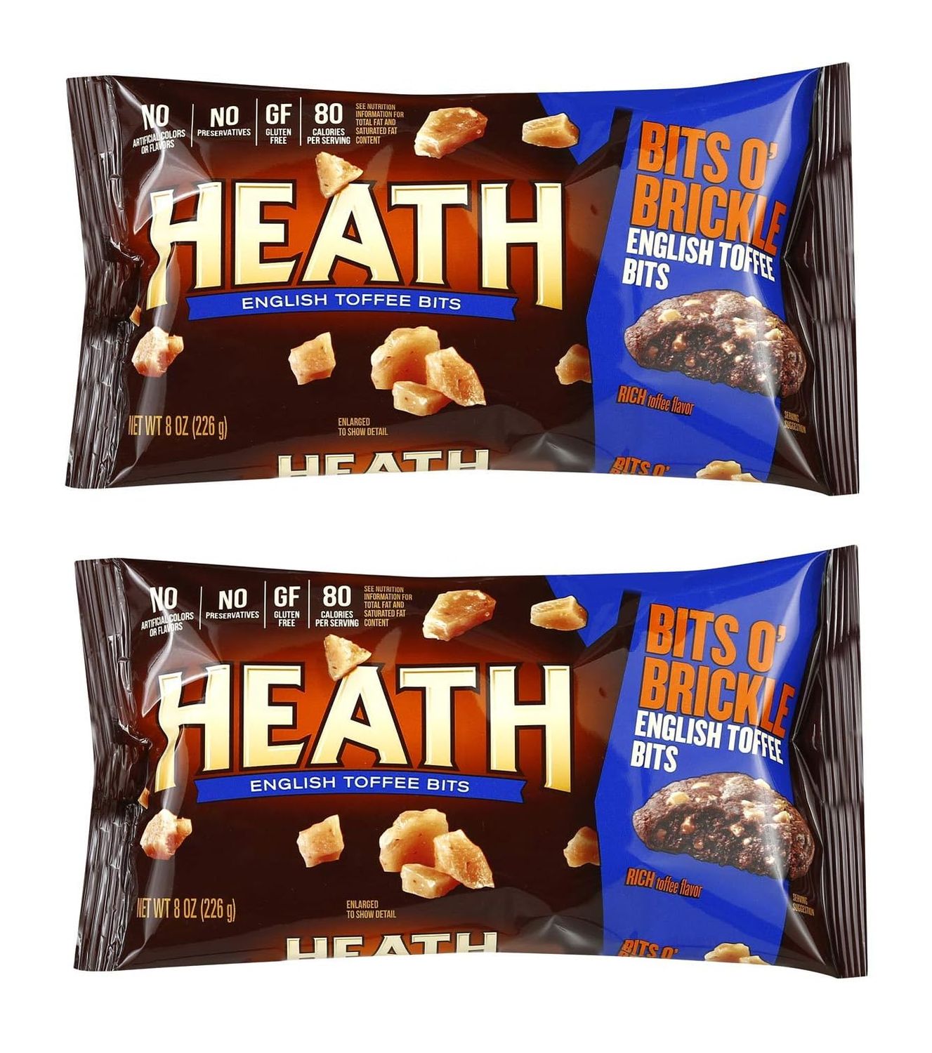 Heath English Toffee Bits - 8 oz - Bits O&#39; Brickle - Pack of 2-16 Total oz of Bits - Plenty to Share and Stock the Pantry - Fun to Snack on or to Cook with - Gluten Free